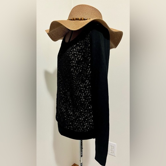 Ann Taylor Loft Black Sheer Lace Sweater with Tan Chiffon Panel Size S - Picture 5 of 10